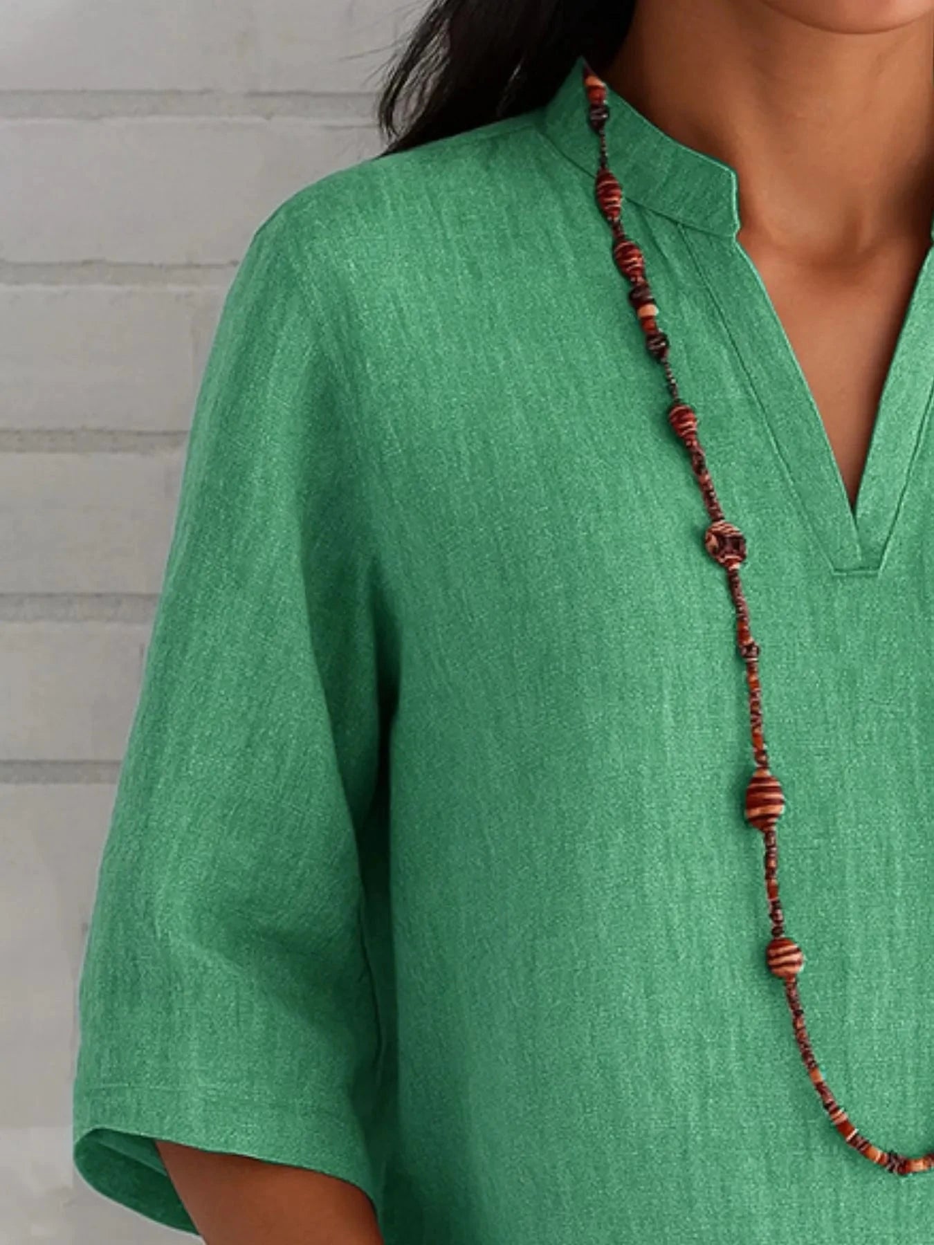 Full Size Notched Three-Quarter Sleeves Blouse Plus Size