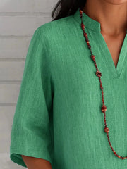 Full Size Notched Three-Quarter Sleeves Blouse Plus Size