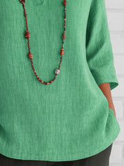 Full Size Notched Three-Quarter Sleeves Blouse Plus Size