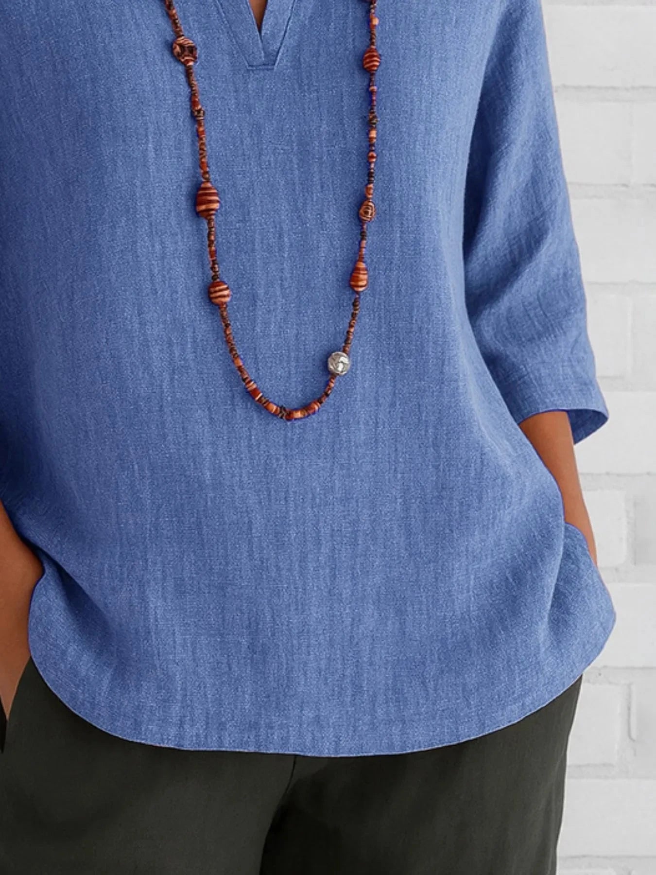 Full Size Notched Three-Quarter Sleeves Blouse Plus Size