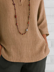 Full Size Notched Three-Quarter Sleeves Blouse Plus Size