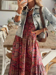 Full Size Paisley Print Cap Sleeve Maxi Dress Plus Size