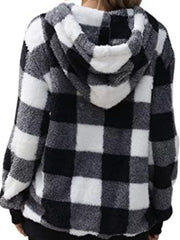 Full Size Plaid Sherpa Drawstring Hoodie Plus Size