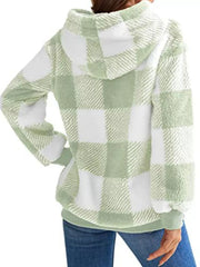 Full Size Plaid Sherpa Drawstring Hoodie Plus Size