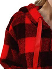 Full Size Plaid Sherpa Drawstring Hoodie Plus Size