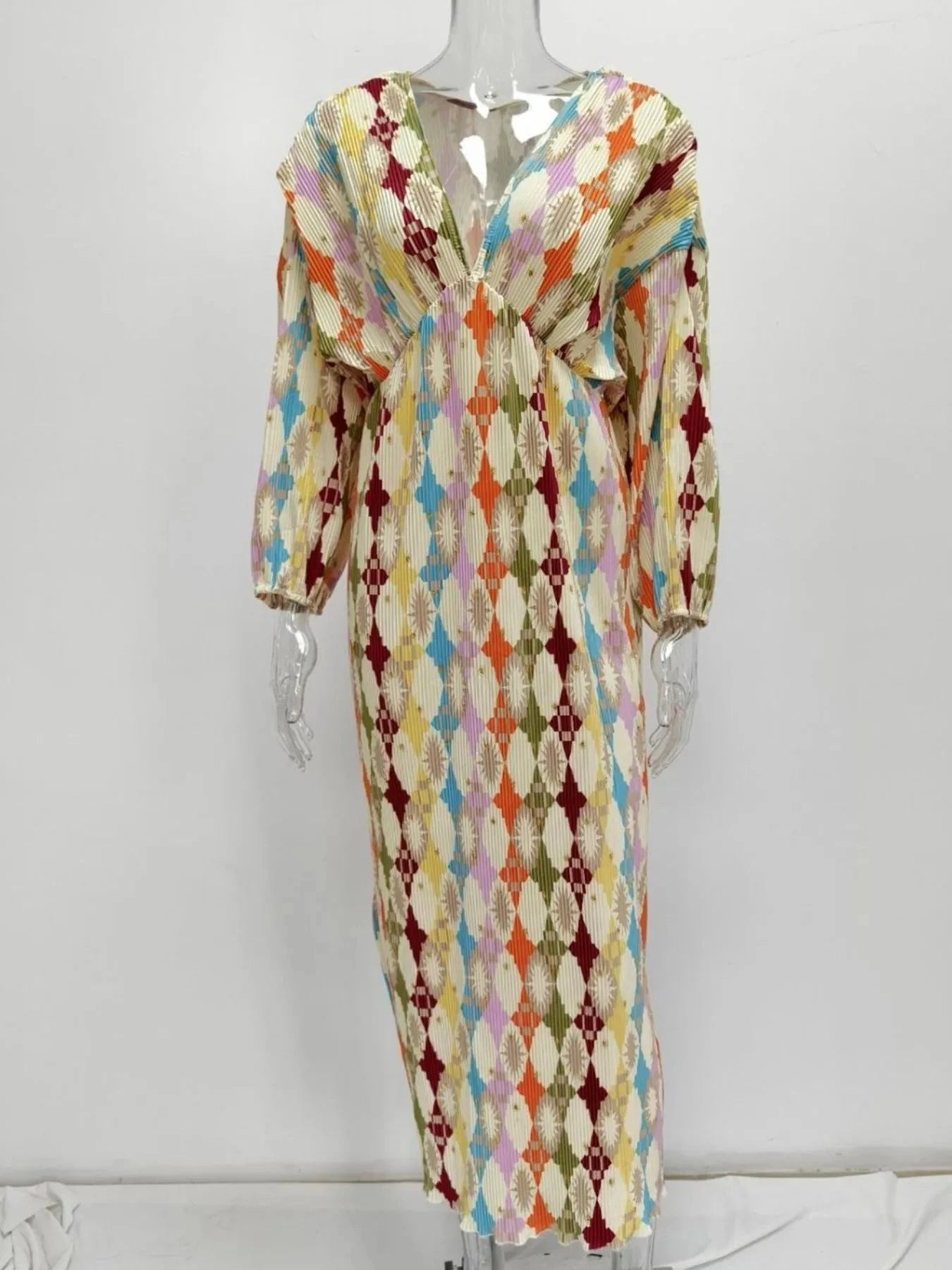 Full Size Printed Deep V-Neck Dress Plus Size