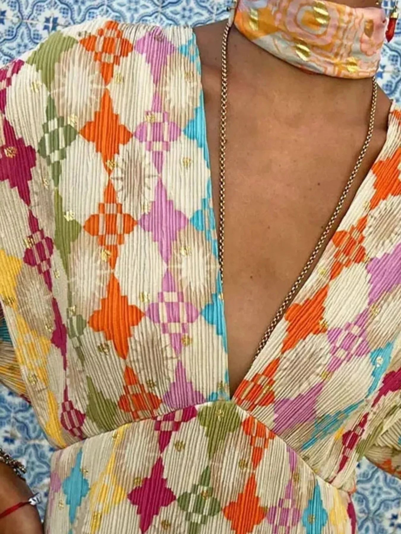 Full Size Printed Deep V-Neck Dress Plus Size