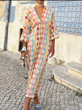 Full Size Printed Deep V-Neck Dress Plus Size Multicolor / S