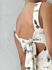 Full Size Printed Square Neck Tie Back Maxi Dress Plus Size