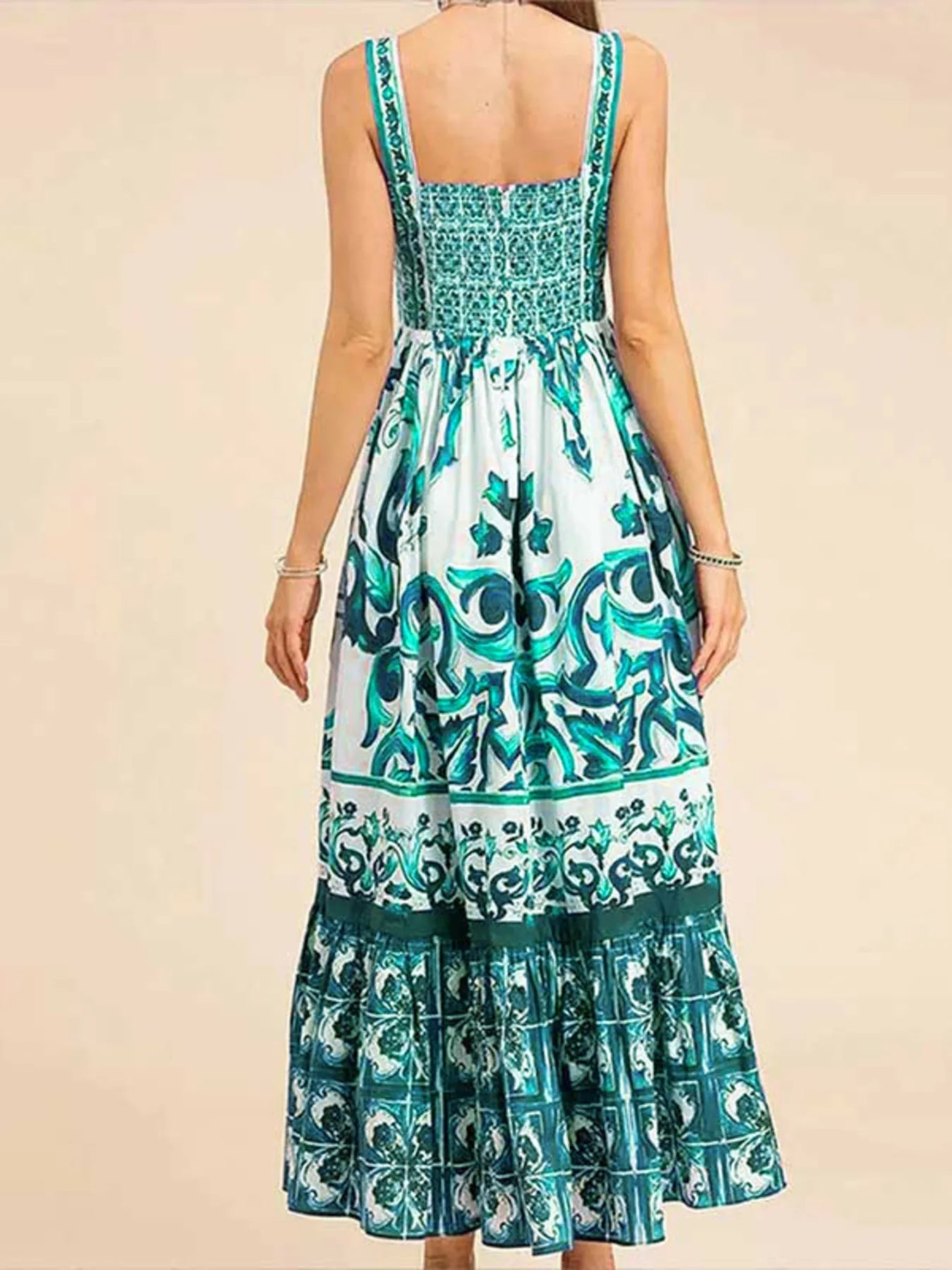 Full Size Printed Sweetheart Neck Maxi Cami Dress Plus Size
