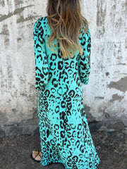 Full Size Printed V-Neck Dress with Pockets Plus Size