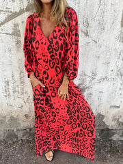 Full Size Printed V-Neck Dress with Pockets Plus Size