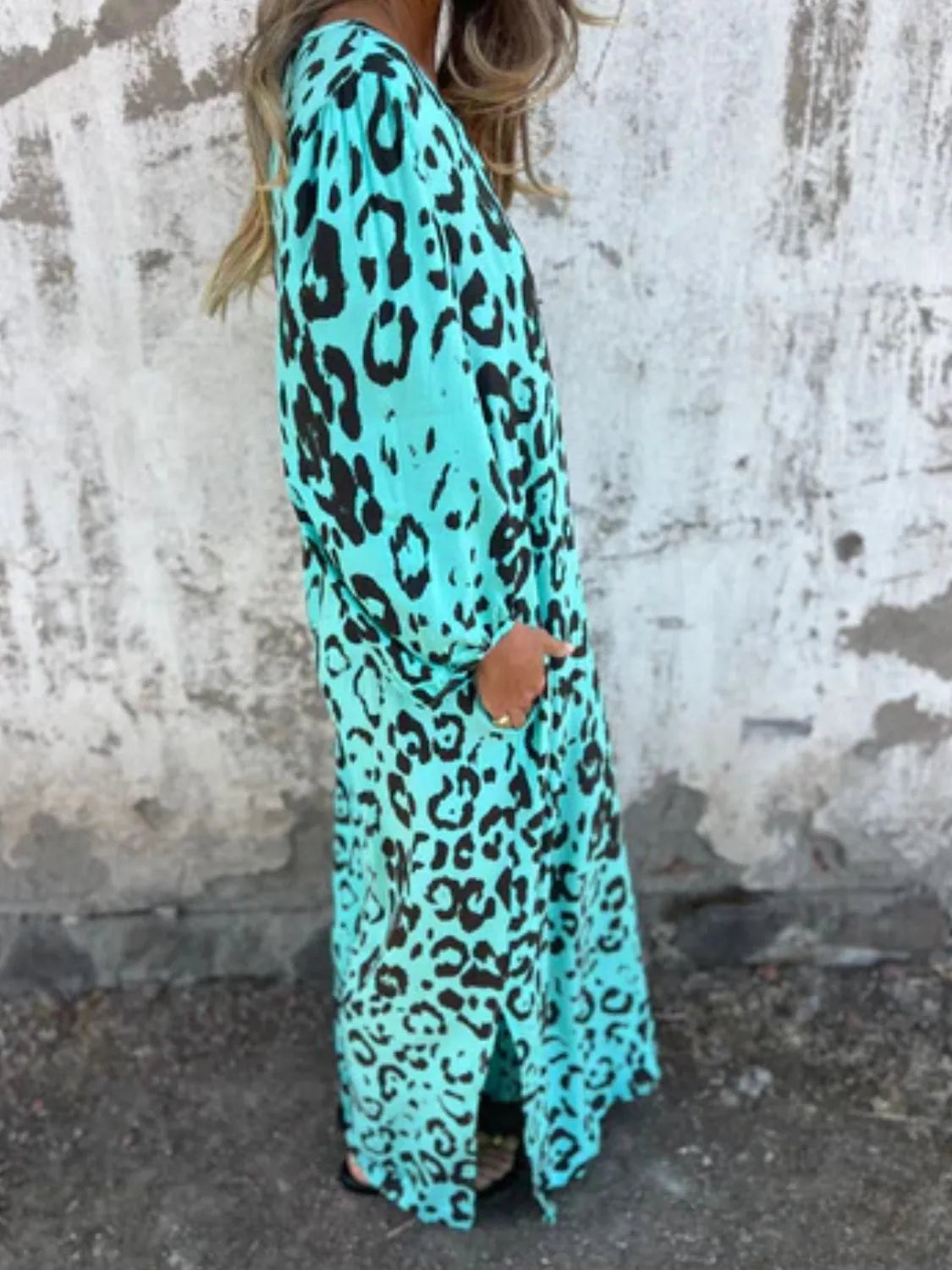 Full Size Printed V-Neck Dress with Pockets Plus Size