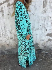 Full Size Printed V-Neck Dress with Pockets Plus Size