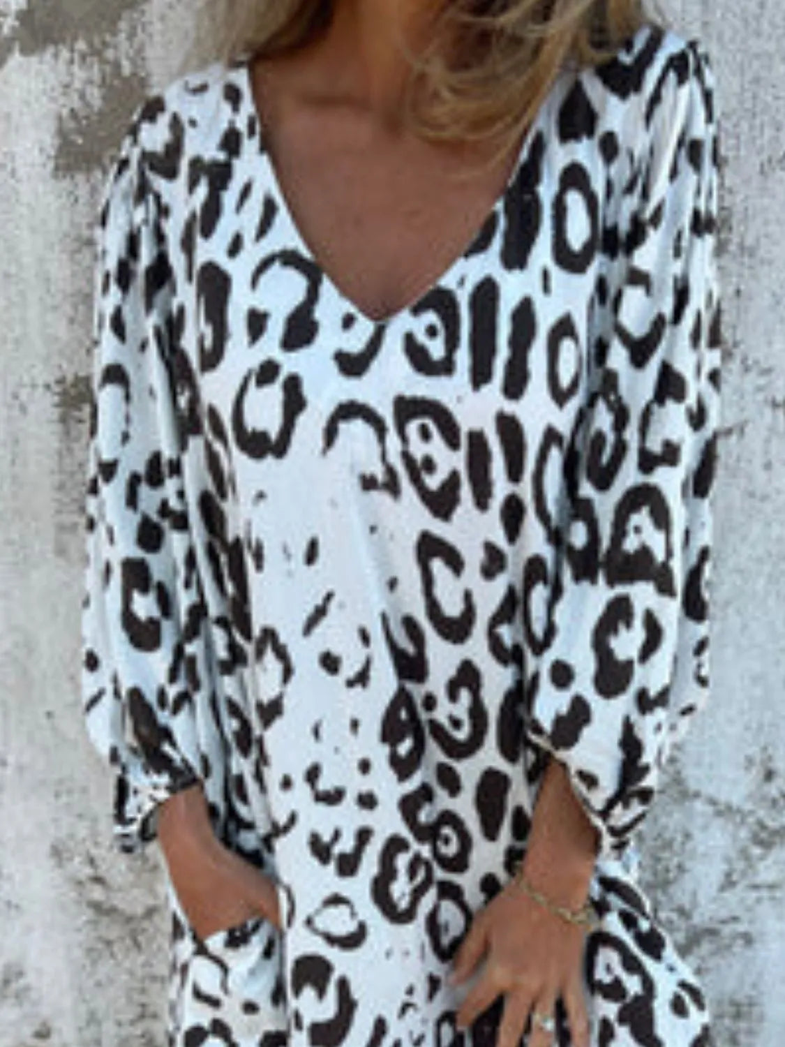 Full Size Printed V-Neck Dress with Pockets Plus Size