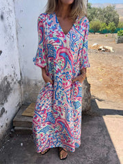 Full Size Printed V-Neck Dress with Pockets Plus Size Lilac / S