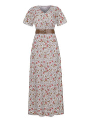 Full Size Printed V-Neck Short Sleeve Maxi Dress Plus Size
