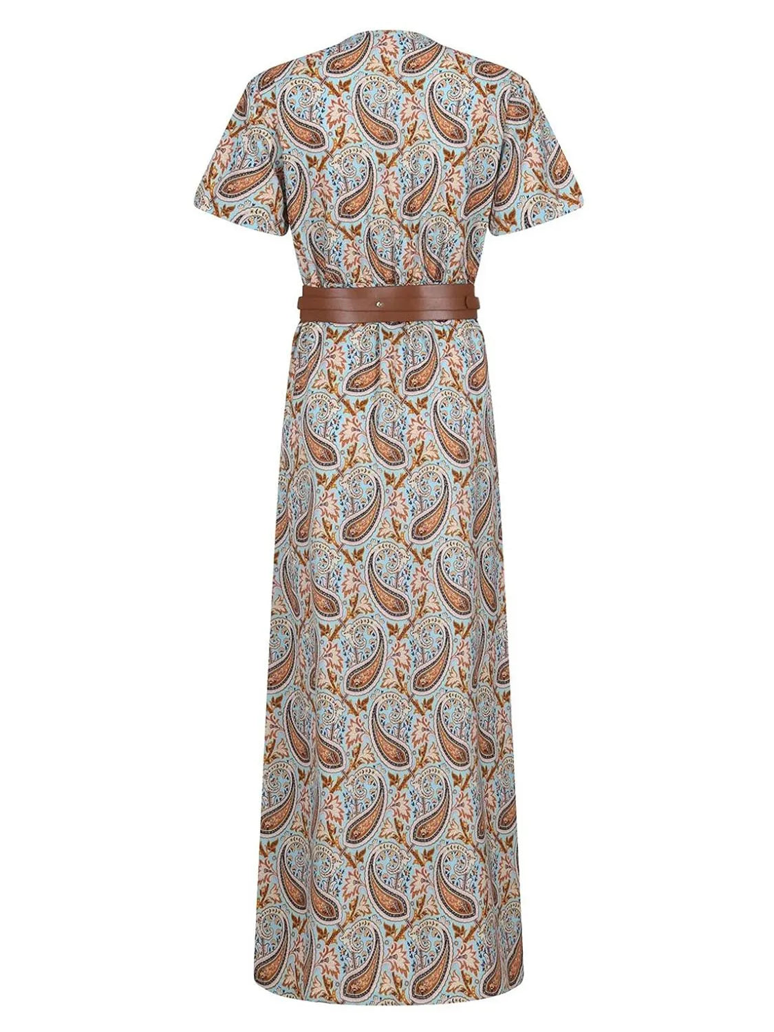 Full Size Printed V-Neck Short Sleeve Maxi Dress Plus Size