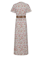 Full Size Printed V-Neck Short Sleeve Maxi Dress Plus Size