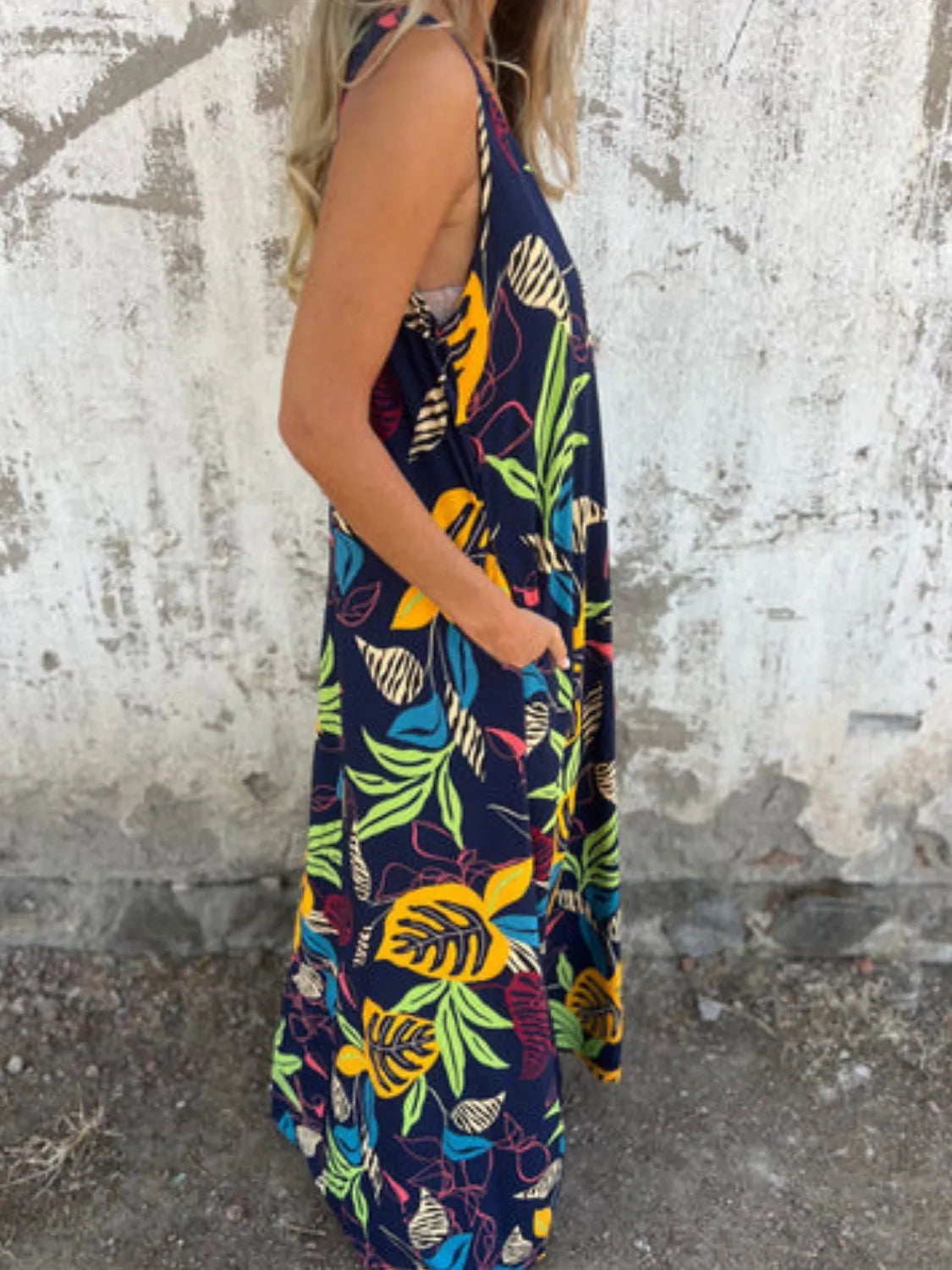 Full Size Printed V-Neck Sleeveless Dress Plus Size