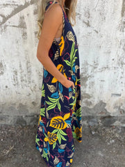 Full Size Printed V-Neck Sleeveless Dress Plus Size