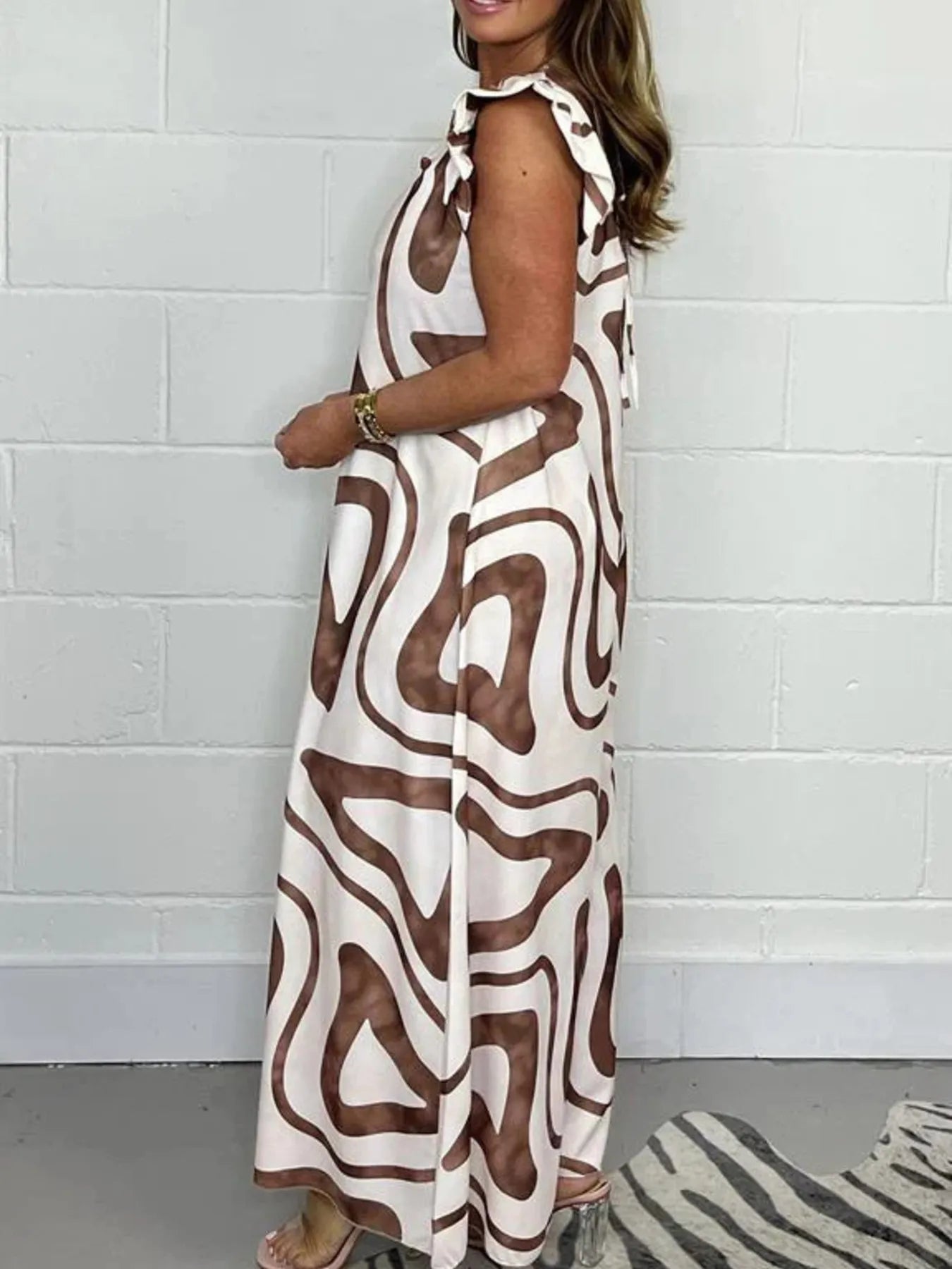Full Size Printed Wide-Leg Jumpsuit with Flutter Sleeves Plus Size