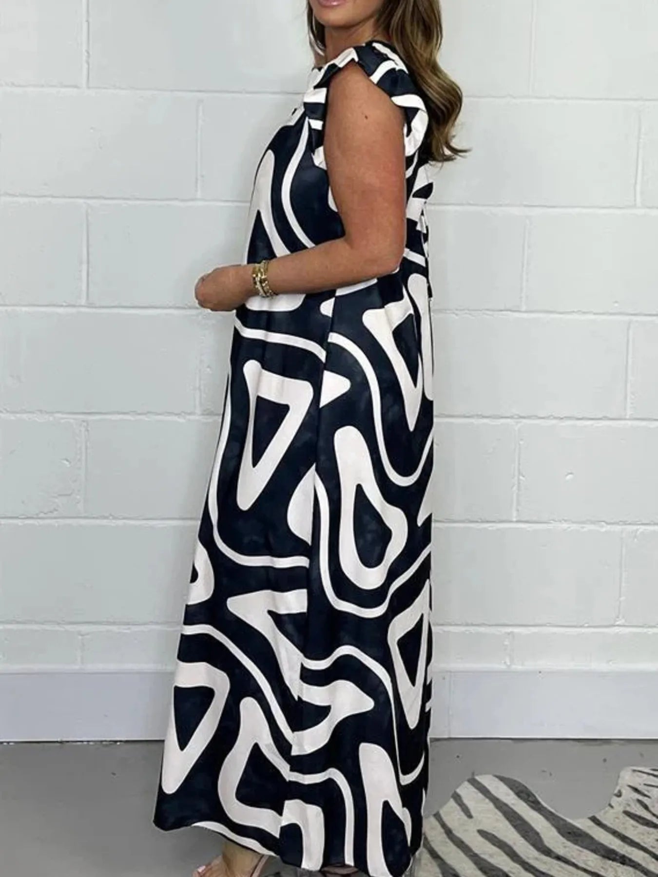 Full Size Printed Wide-Leg Jumpsuit with Flutter Sleeves Plus Size