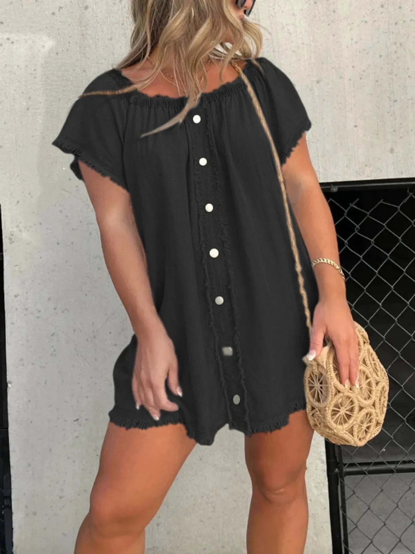 Full Size Raw Hem Mini Denim Dress Plus Size