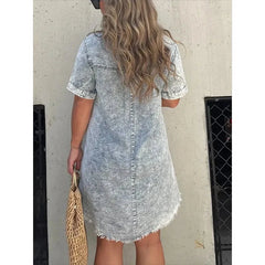 Full Size Raw Hem Short Sleeve Denim Dress Plus Size