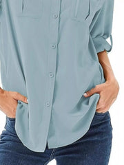 Full Size Roll-Up Sleeve Button Up Shirt Plus Size