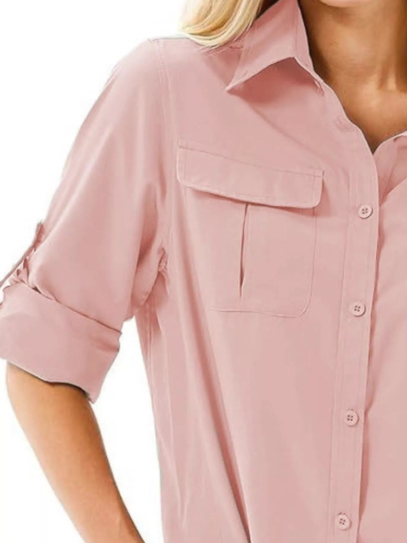 Full Size Roll-Up Sleeve Button Up Shirt Plus Size