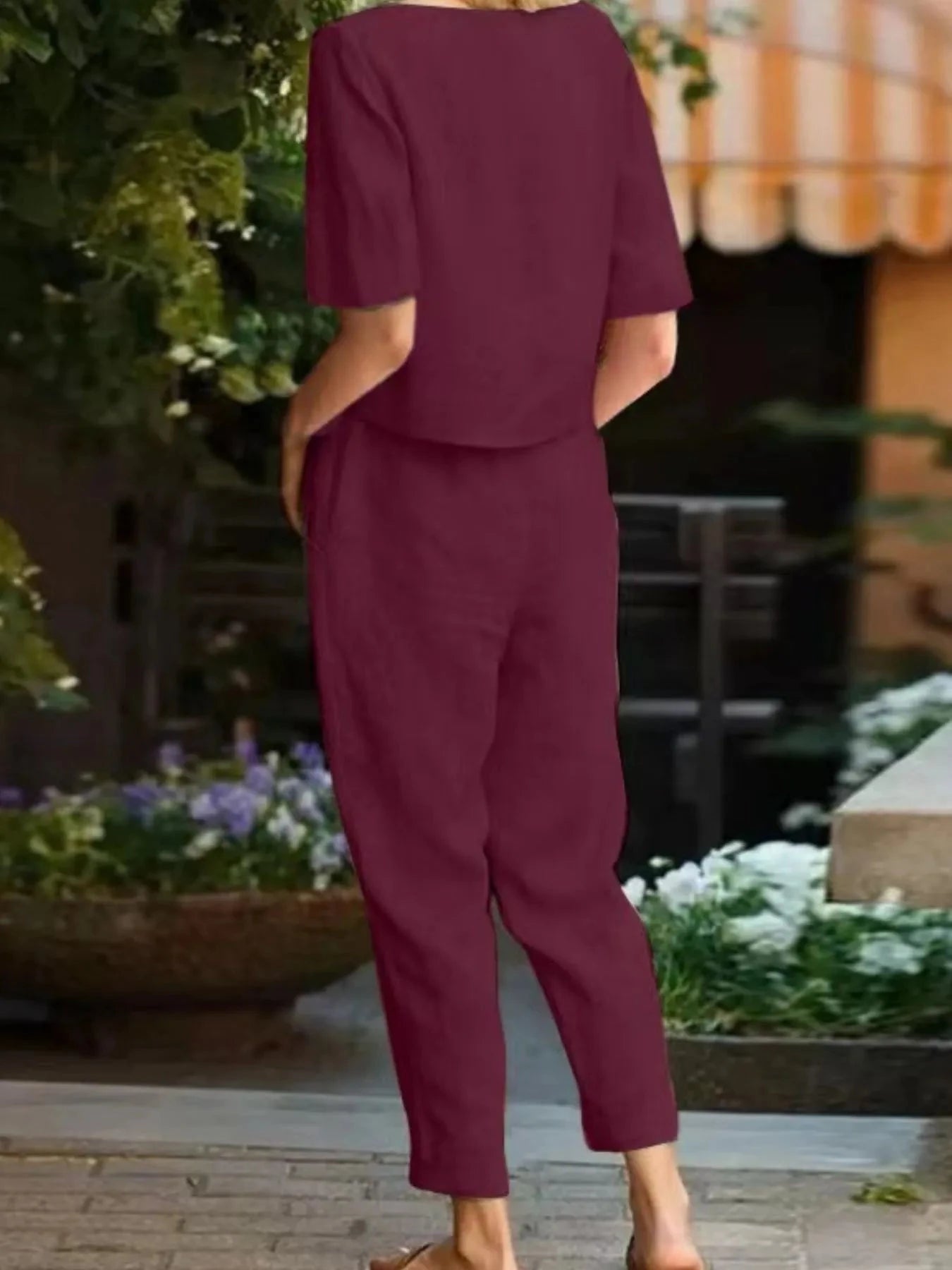 Full Size Round Neck Short Sleeve Top and Pants Set Plus Size