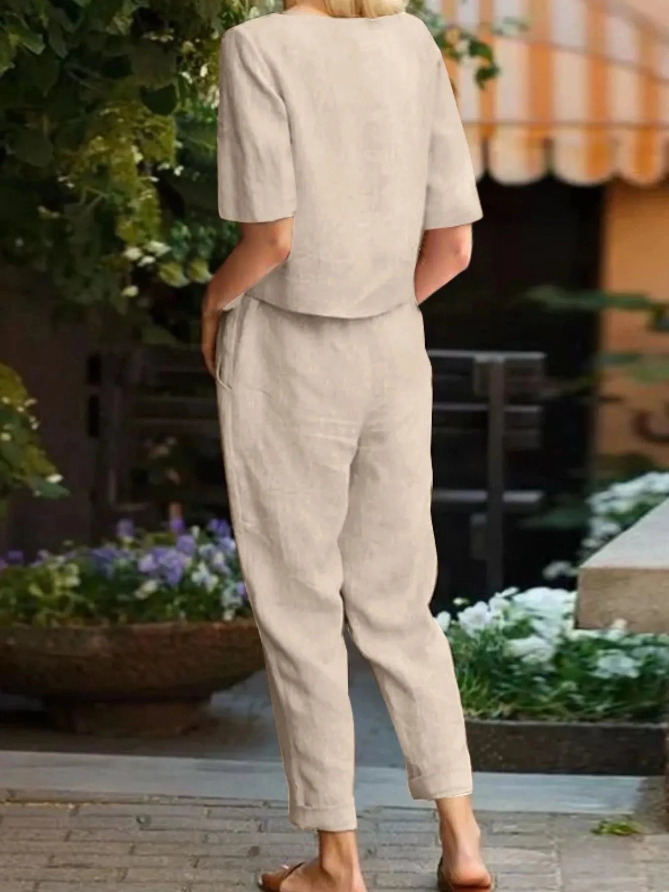 Full Size Round Neck Short Sleeve Top and Pants Set Plus Size