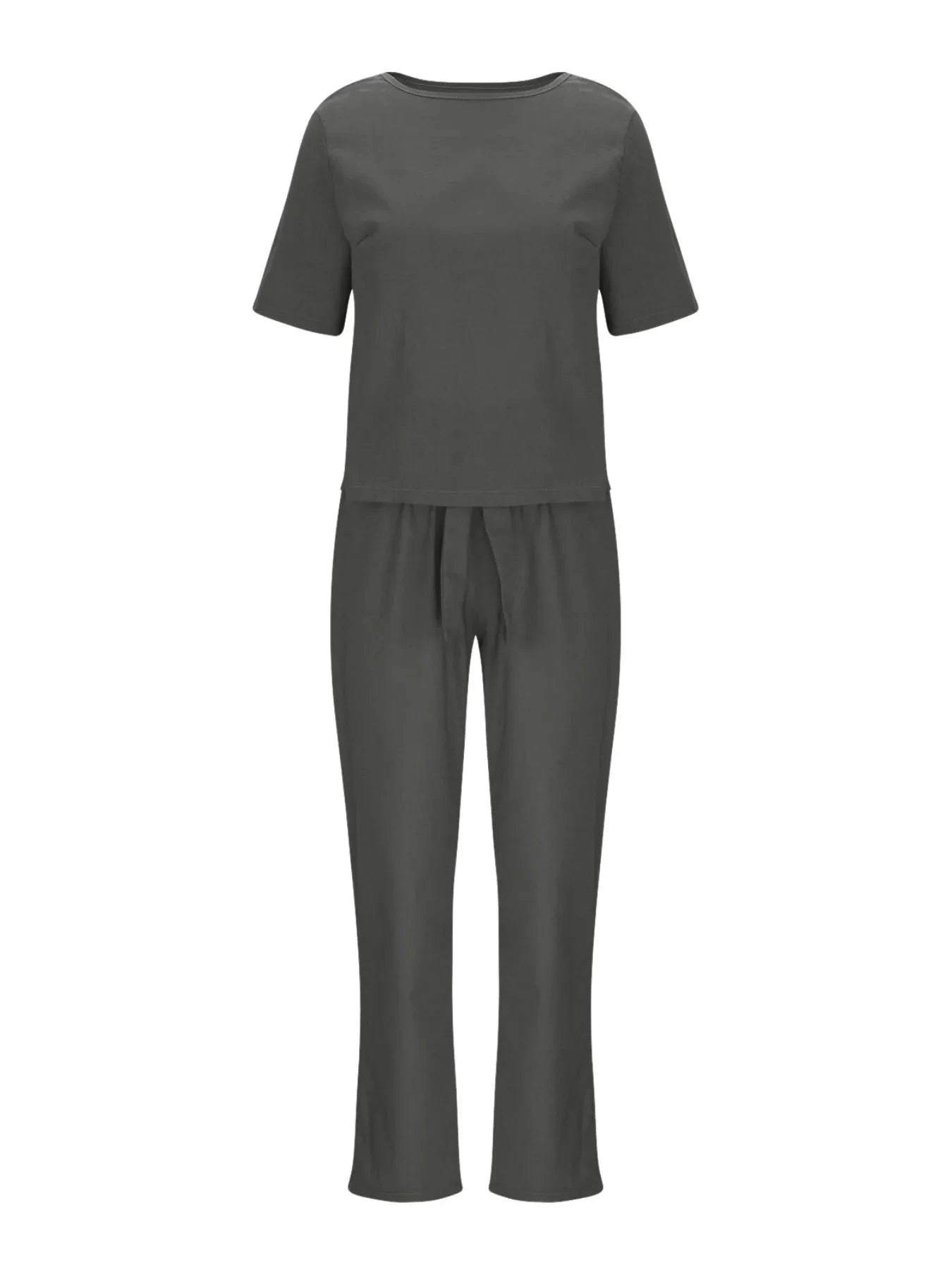Full Size Round Neck Short Sleeve Top and Pants Set Plus Size