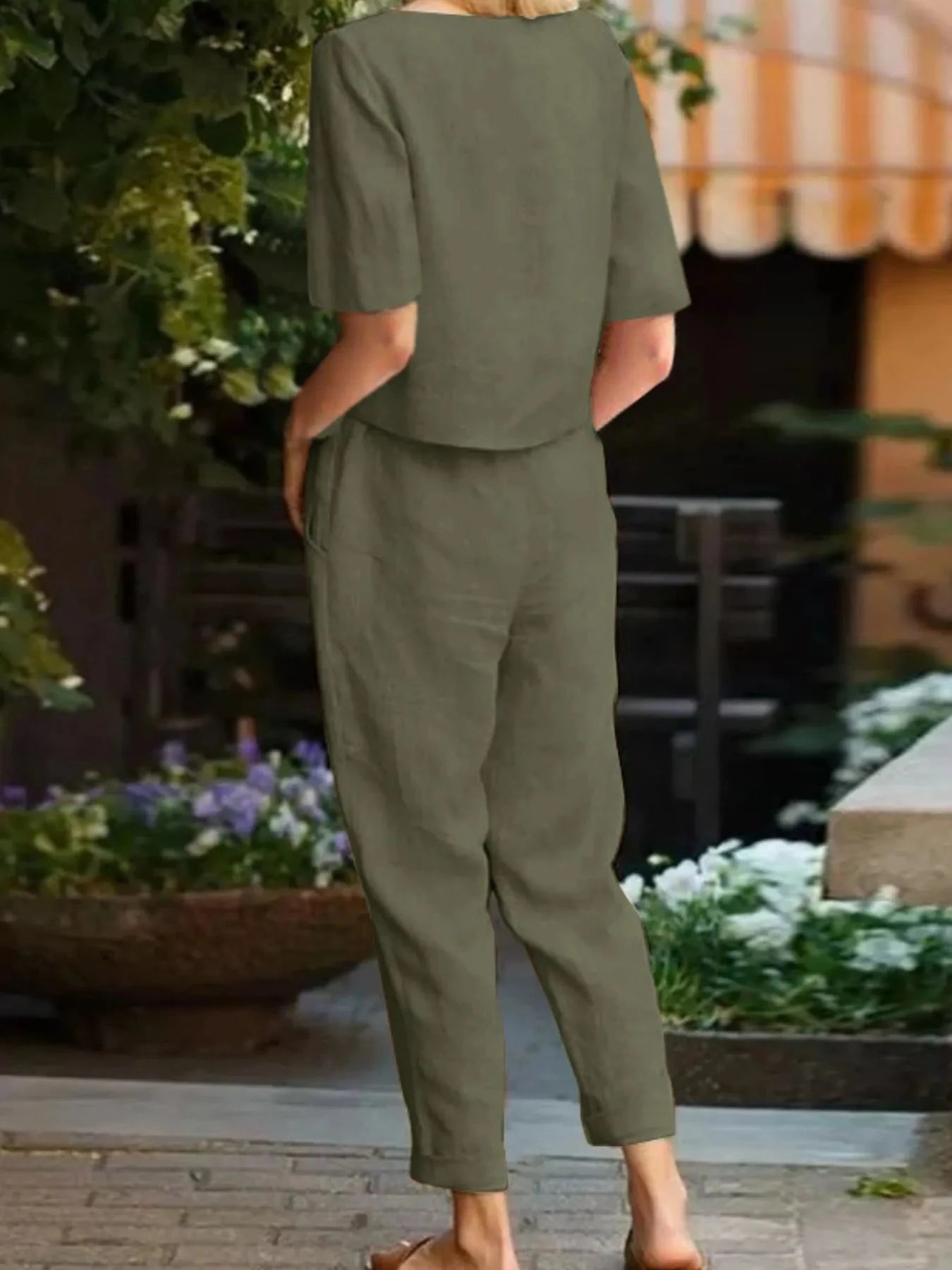 Full Size Round Neck Short Sleeve Top and Pants Set Plus Size