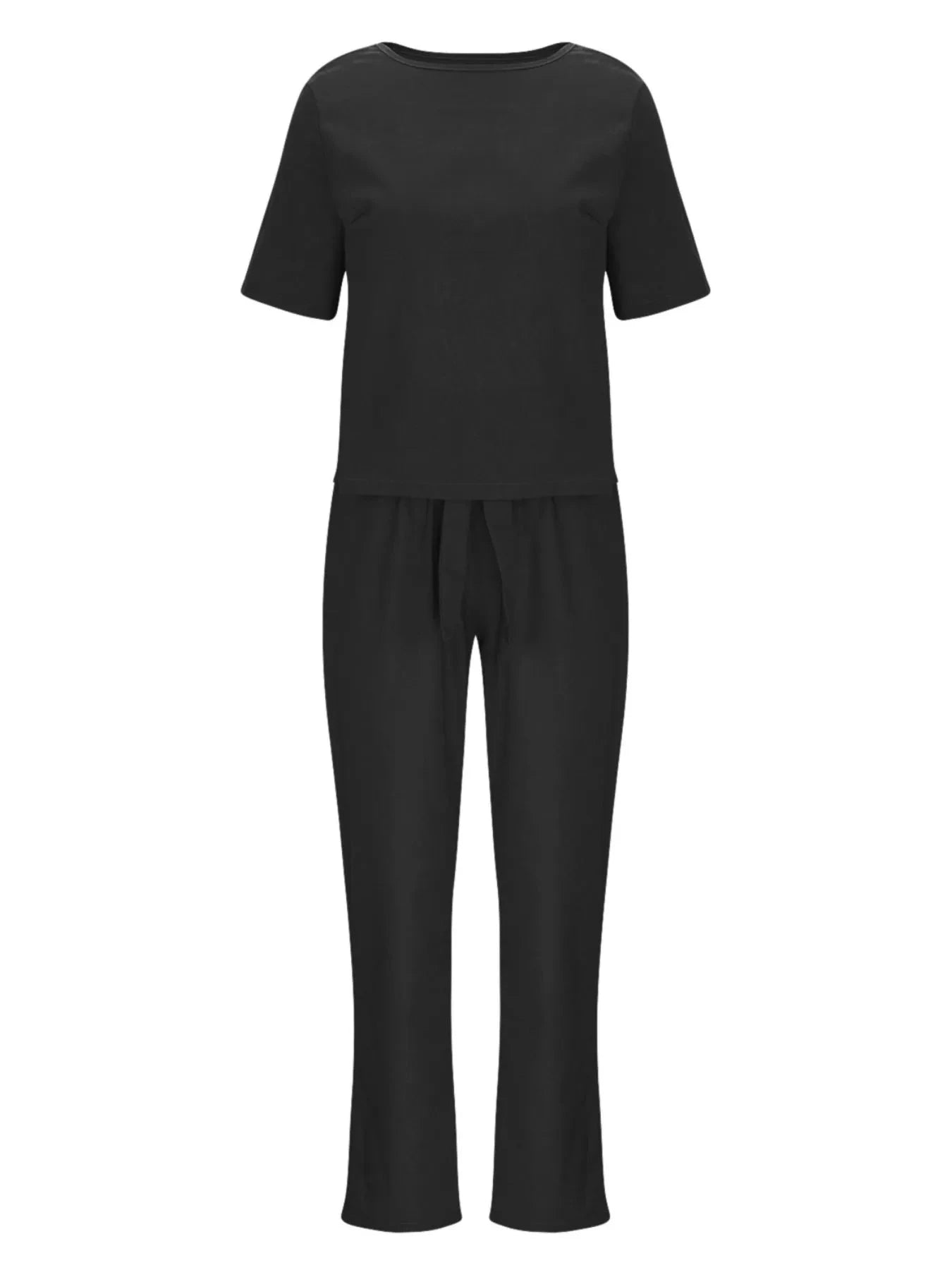 Full Size Round Neck Short Sleeve Top and Pants Set Plus Size