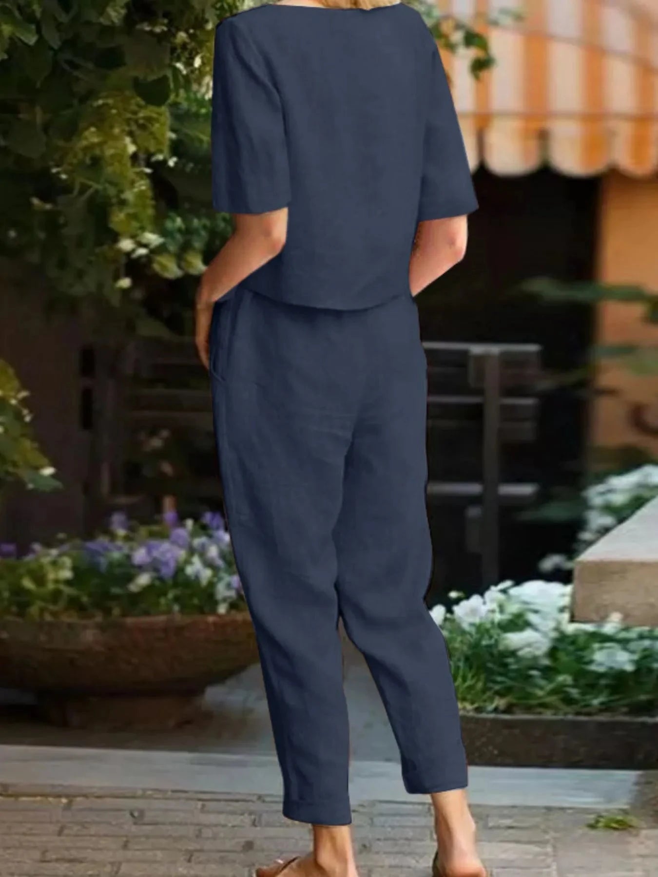 Full Size Round Neck Short Sleeve Top and Pants Set Plus Size