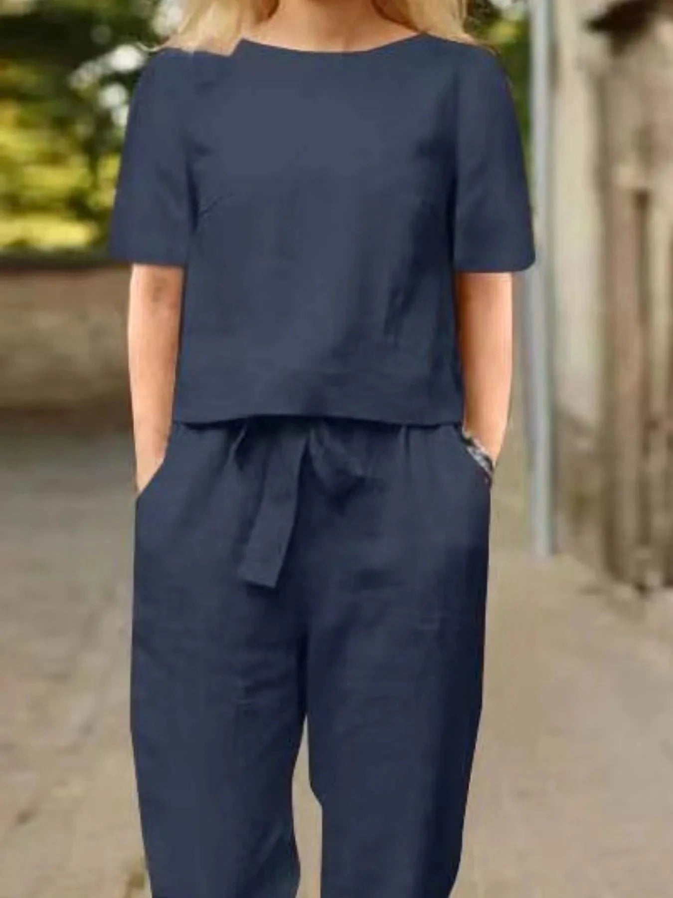 Full Size Round Neck Short Sleeve Top and Pants Set Plus Size
