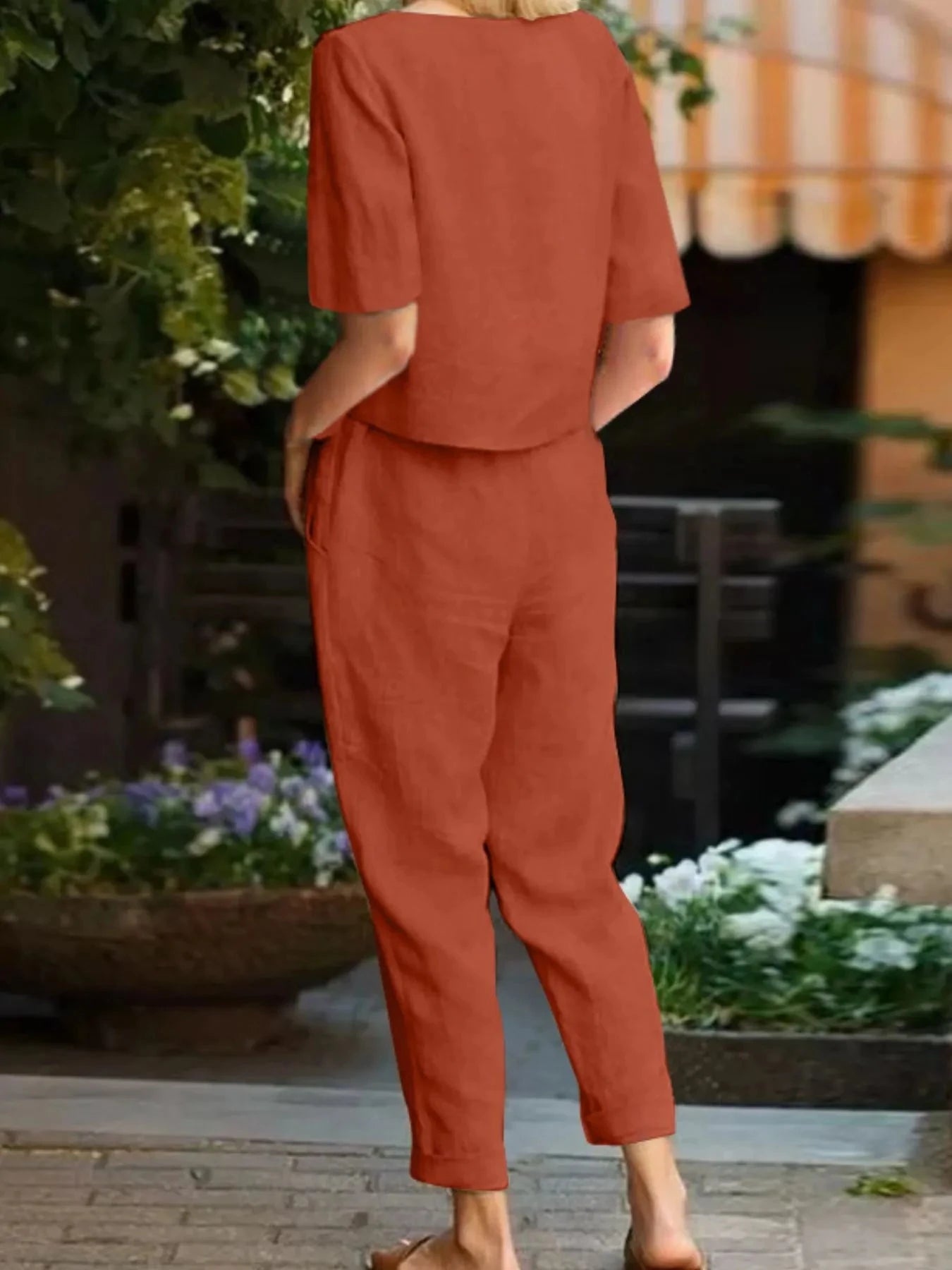Full Size Round Neck Short Sleeve Top and Pants Set Plus Size