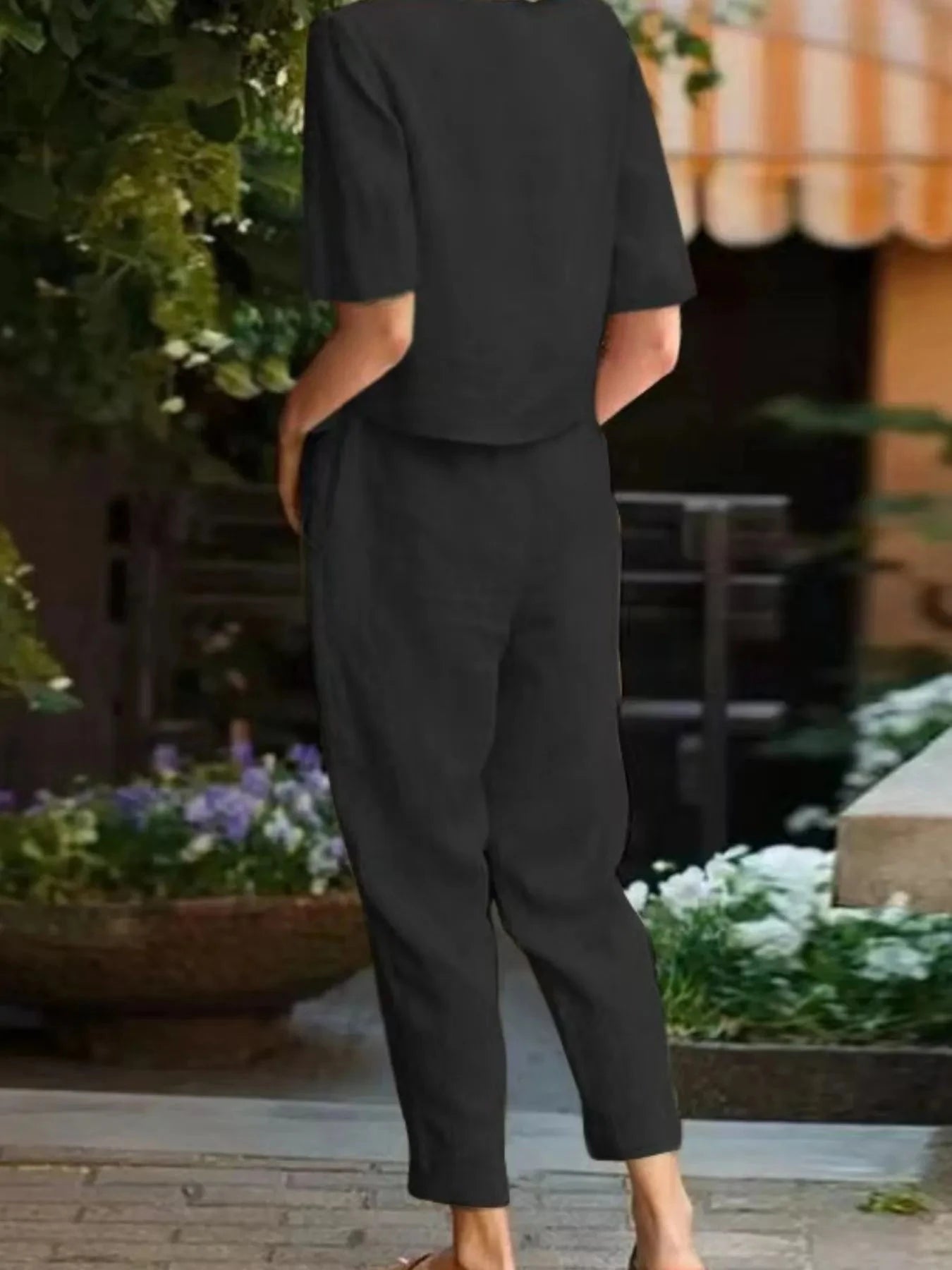 Full Size Round Neck Short Sleeve Top and Pants Set Plus Size