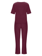 Full Size Round Neck Short Sleeve Top and Pants Set Plus Size