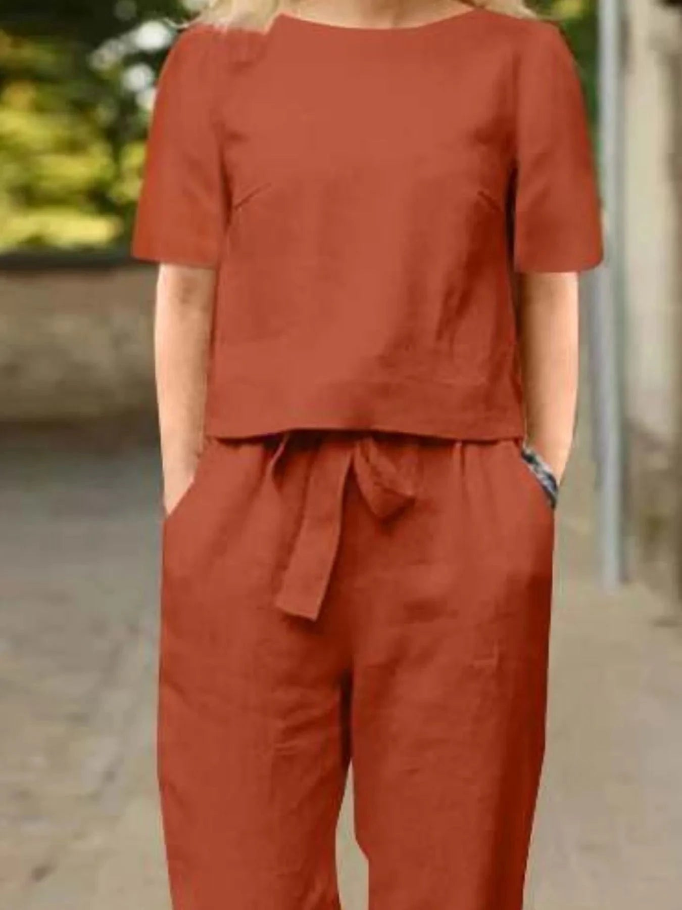 Full Size Round Neck Short Sleeve Top and Pants Set Plus Size
