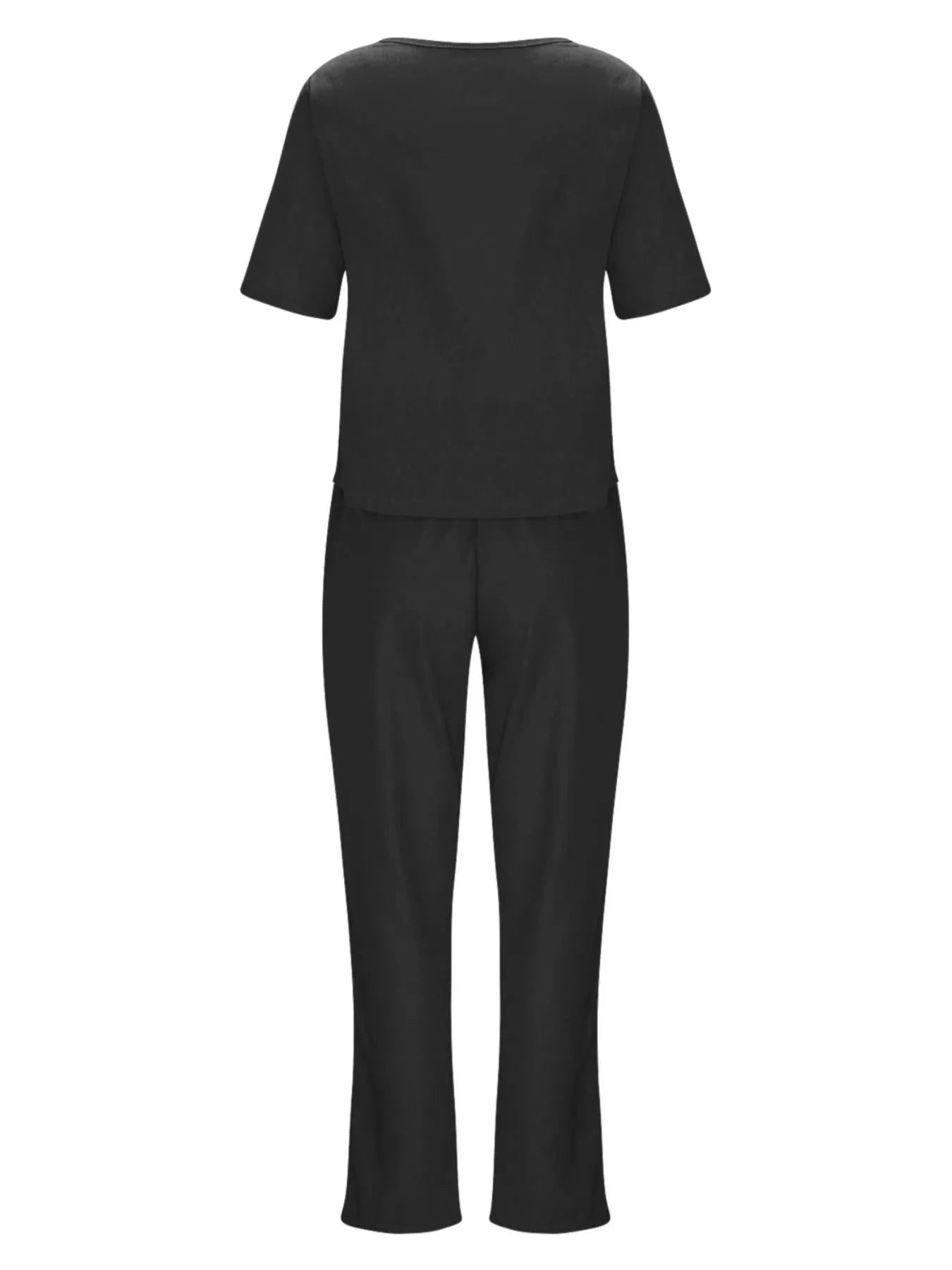 Full Size Round Neck Short Sleeve Top and Pants Set Plus Size