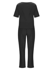 Full Size Round Neck Short Sleeve Top and Pants Set Plus Size