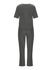 Full Size Round Neck Short Sleeve Top and Pants Set Plus Size