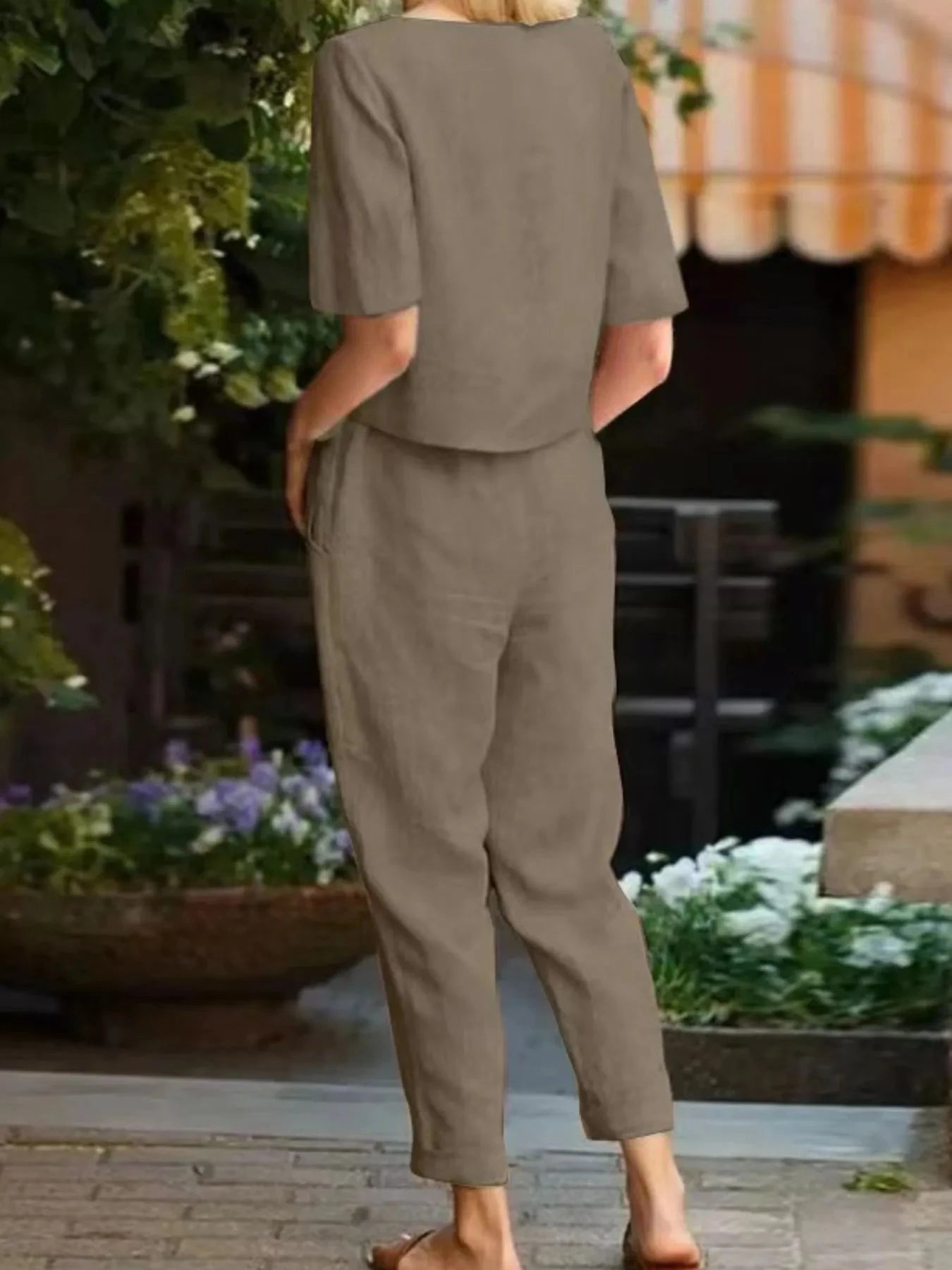 Full Size Round Neck Short Sleeve Top and Pants Set Plus Size