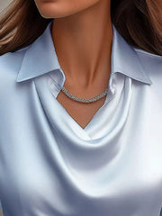 Full Size Satin Cowl Neck Long Sleeve Blouse Plus Size