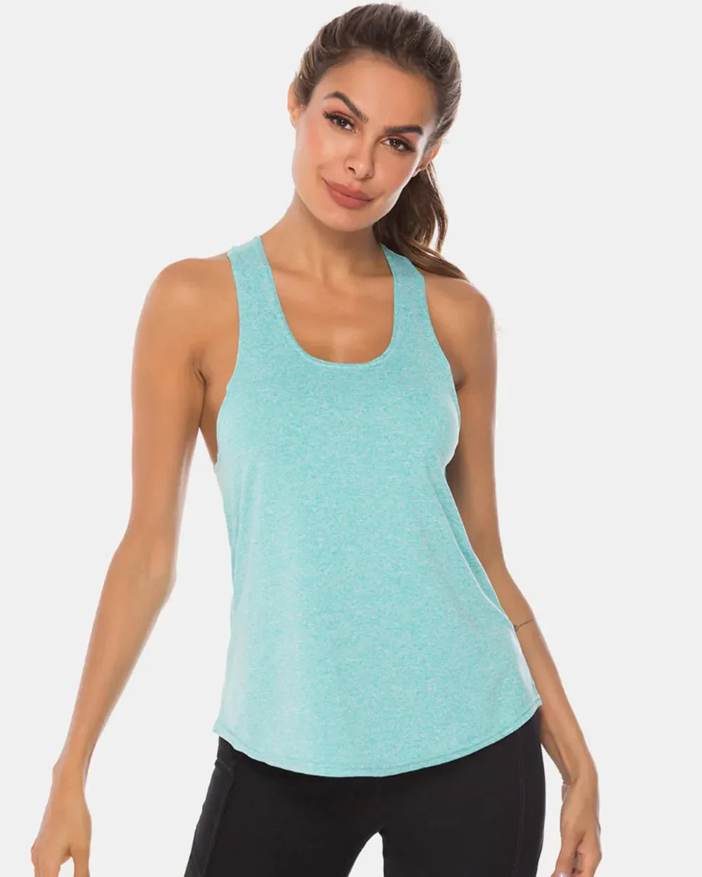 Full Size Scoop Neck Wide Strap Active Tank Aqua / S