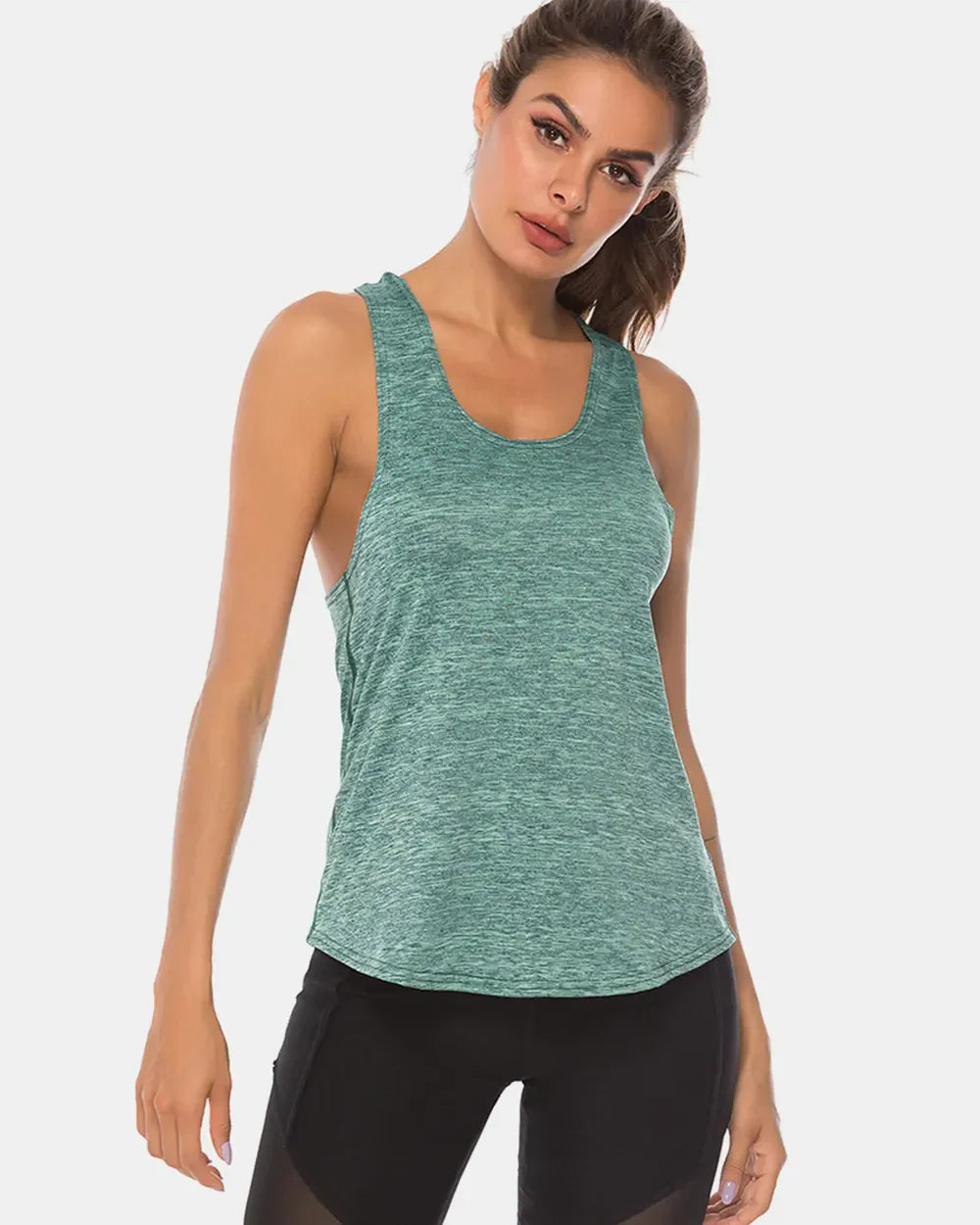 Full Size Scoop Neck Wide Strap Active Tank Light Green / S