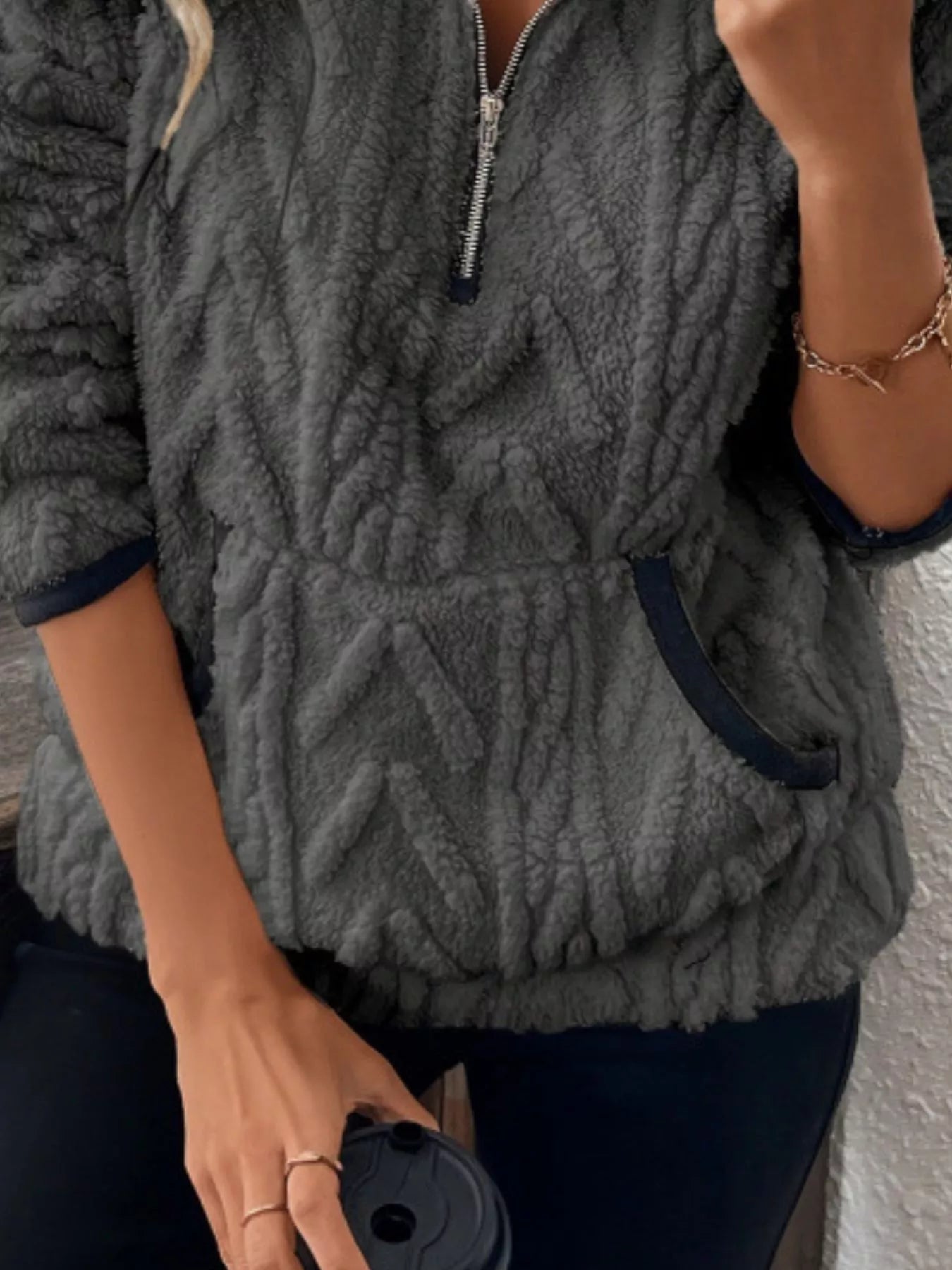 Full Size Sherpa Half Zip Sweatshirt Plus Size